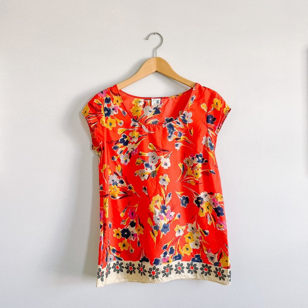 Anthropologie Edme & Esyllte Silk Floral Cap Sleeve Blouse